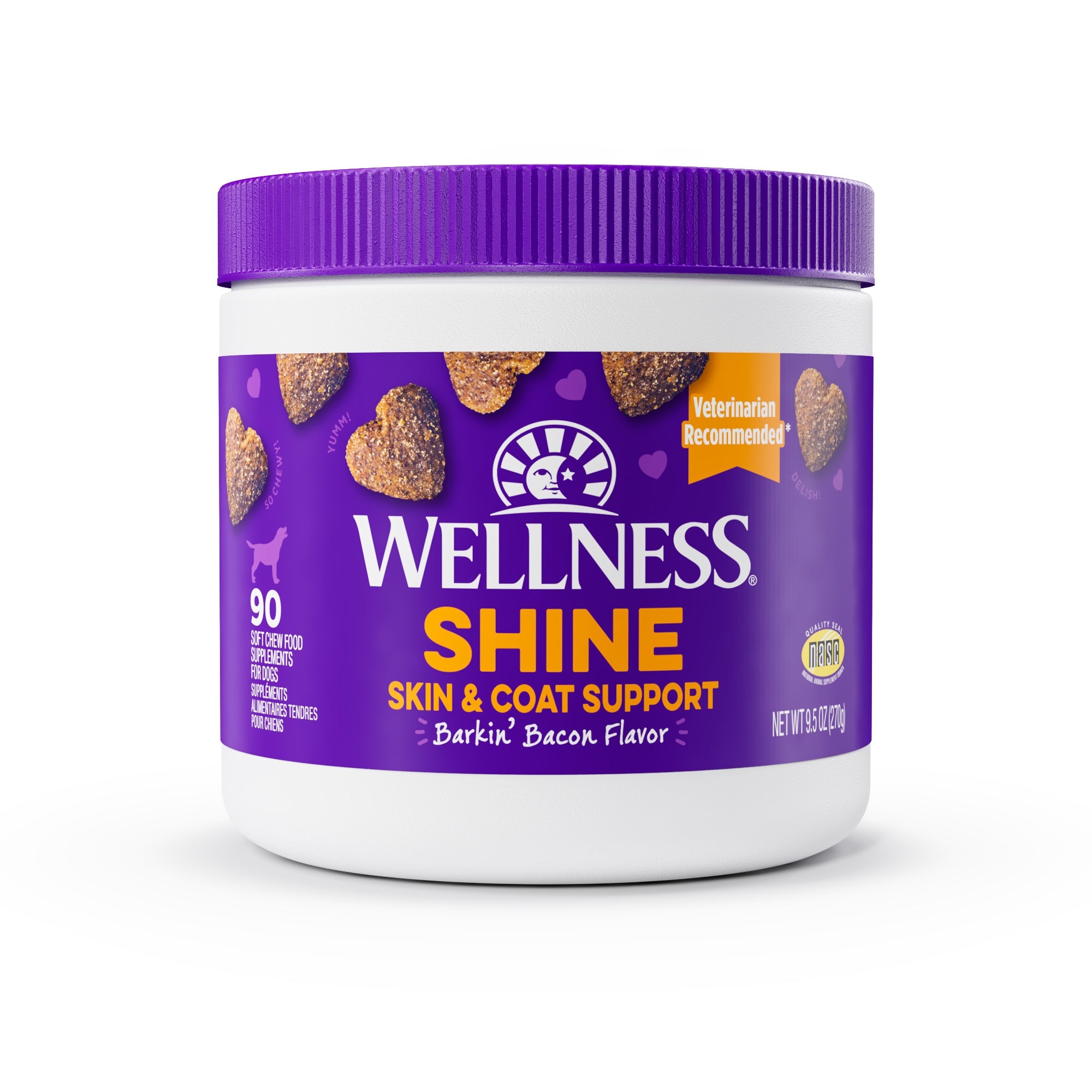 Wellness Barkin' Bacon Flavored Soft Chew Skin & Coat Supplements for Dogs, 90 count