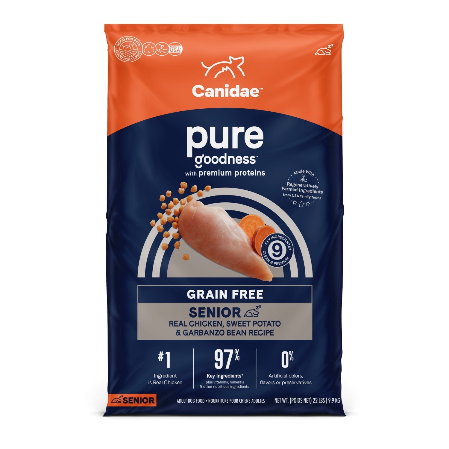 Canidae Pure Limited Ingredient Premium Dry Dog Food for Seniors, Real Chicken, Sweet Potato & Garbanzo Bean Recipe, 22 lbs, Grain Free