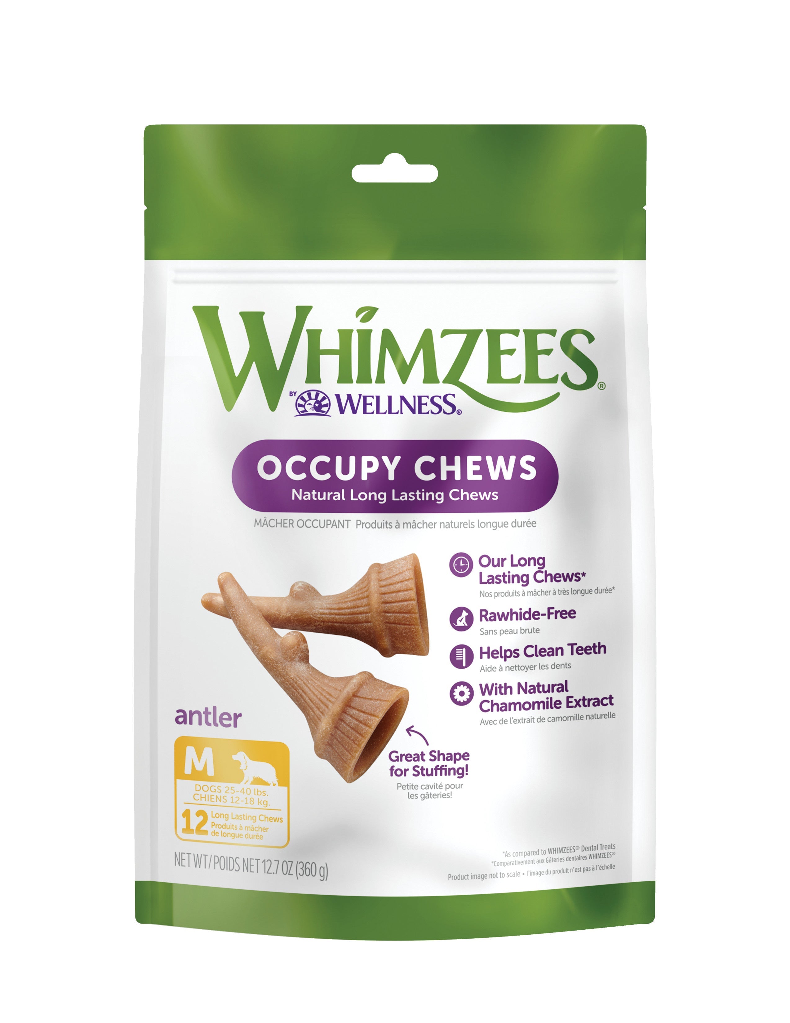 WHIMZEES by Wellness Occupy Antler Natural Grain Free Dental Chews for Dogs, Medium Breed, 12 count