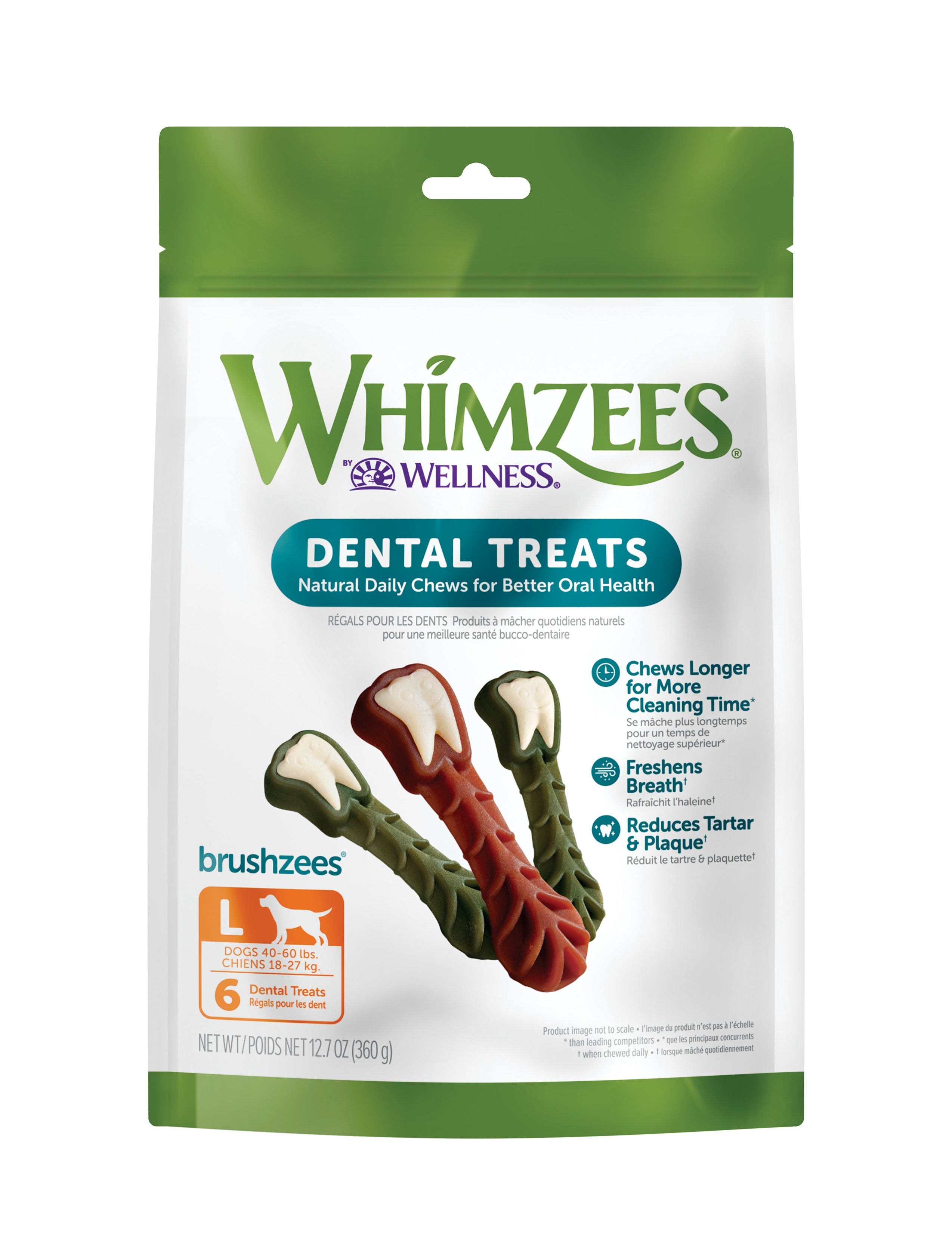 WHIMZEES by Wellness Brushzees Natural Grain Free Dental Chews for Dogs, Large Breed, 6 count