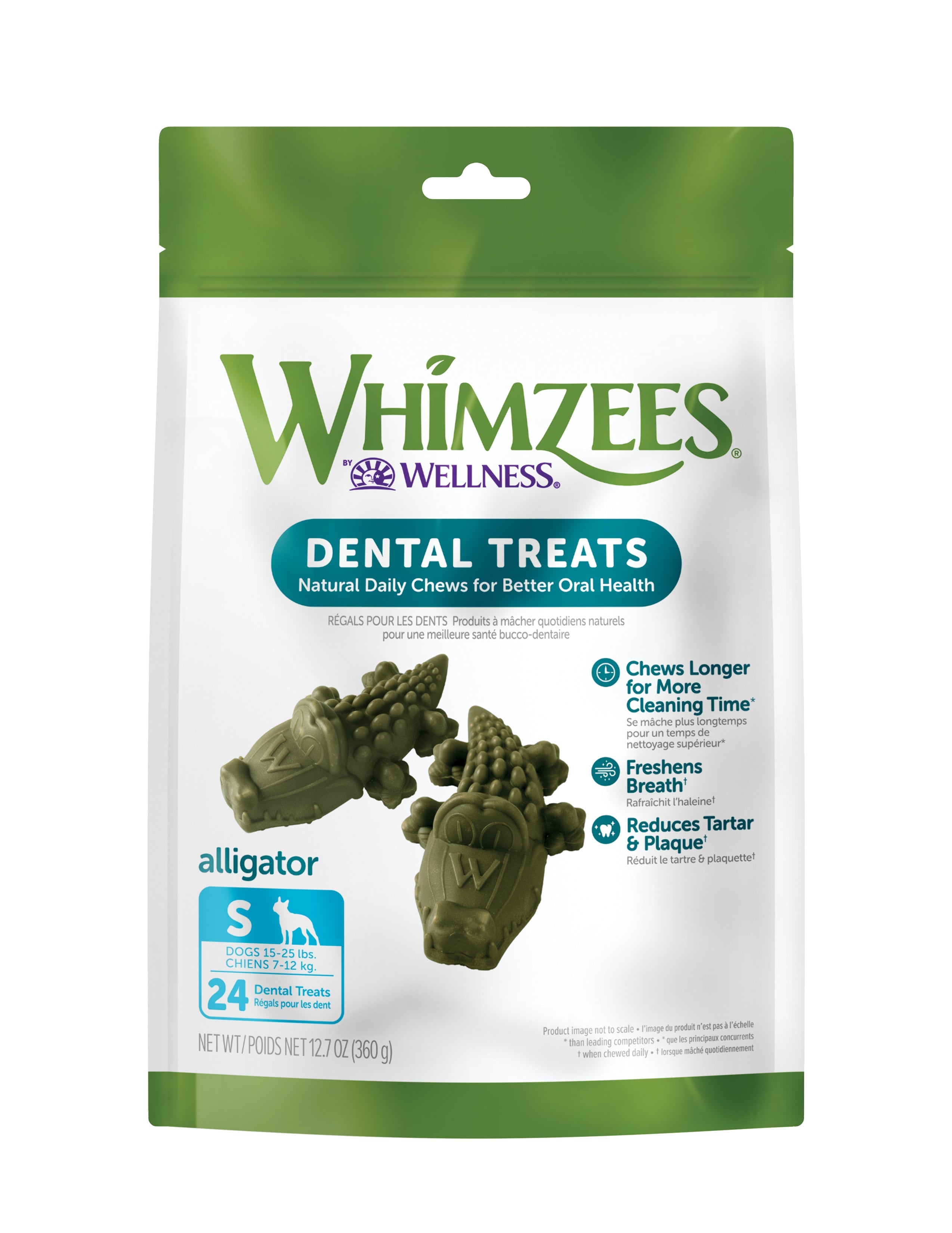 WHIMZEES by Wellness Alligator Natural Grain Free Dental Chews for Dogs, Small Breed, 24 count