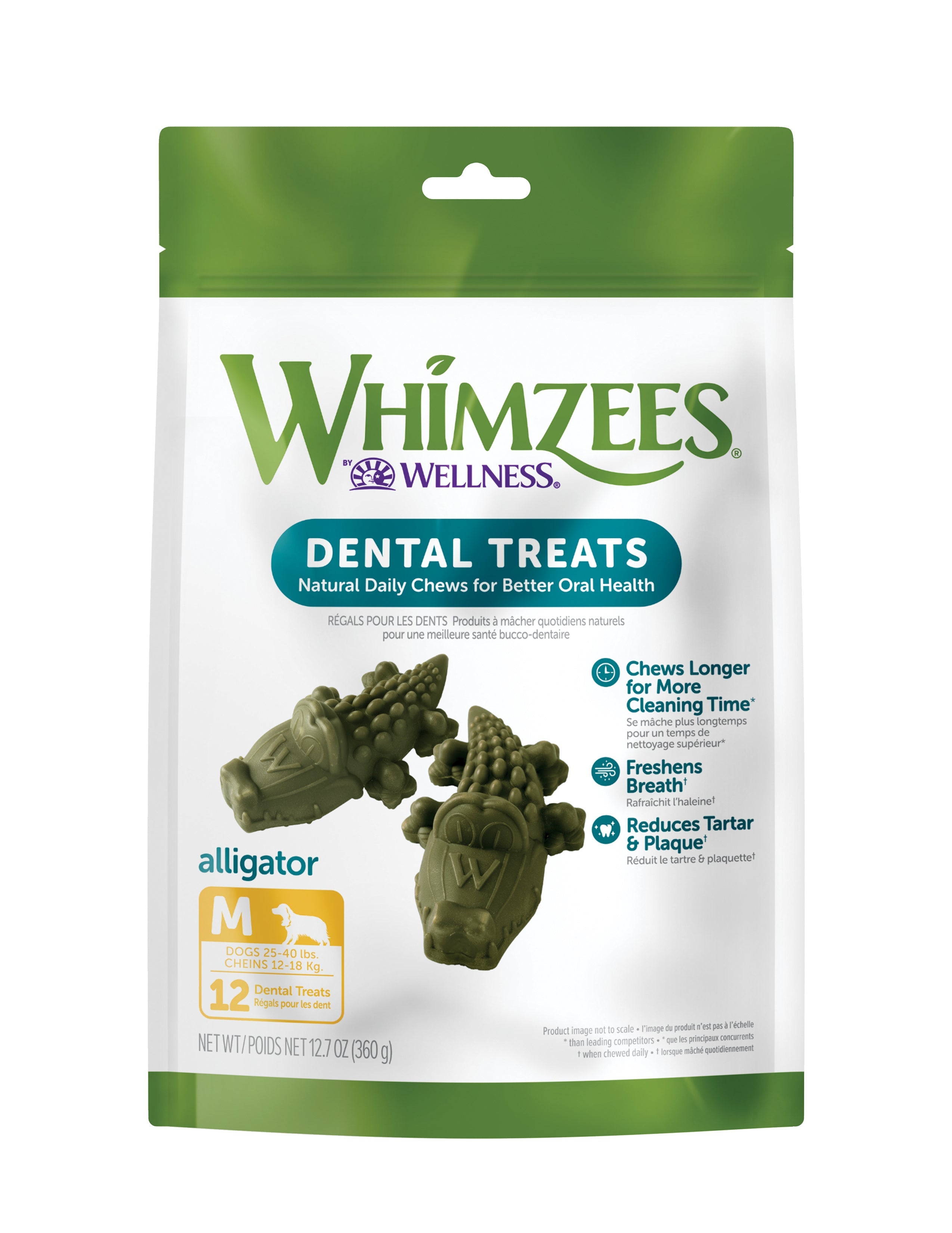 WHIMZEES by Wellness Alligator Natural Grain Free Dental Chews for Dogs, Medium Breed, 12 count