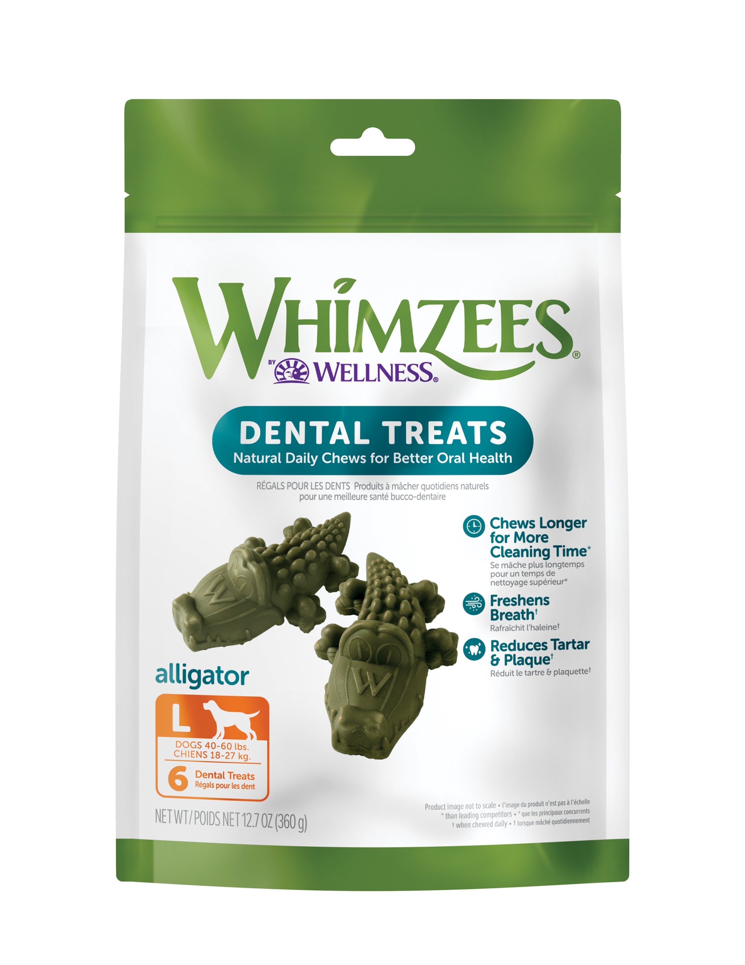 WHIMZEES by Wellness Alligator Natural Grain Free Dental Chews for Dogs, Large Breed, 6 count