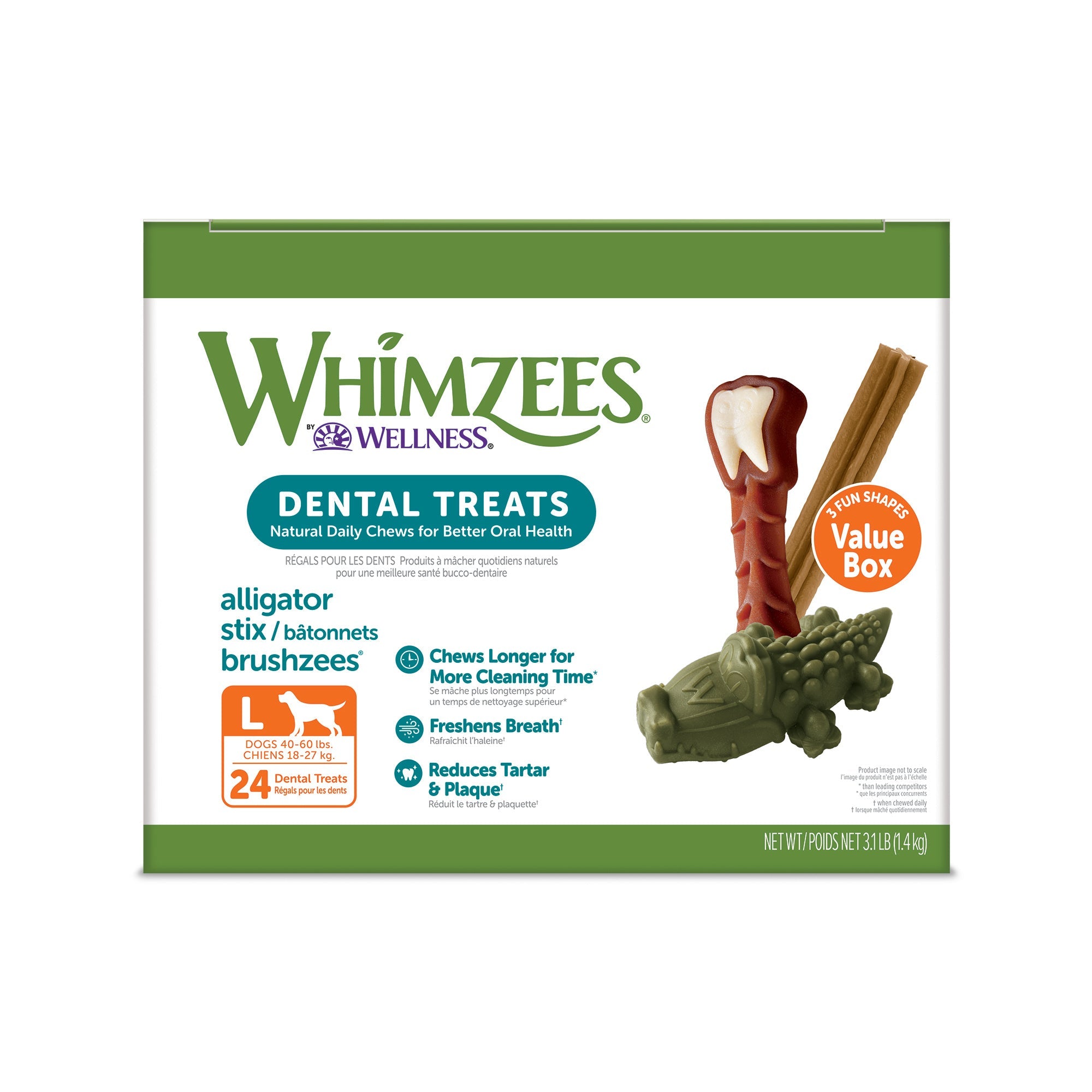 WHIMZEES by Wellness Value Box Natural Grain Free Dental Chews for Dogs, Large Breed, 24 count