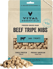 Vital Essentials Freeze Dried Raw Single Protein Dog Treats, Beef Tripe Nibs, 14 oz | Premium Quality High Protein Training Treats | Grain Free, Gluten Free, Filler Free
