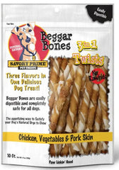 Savory Prime Beggar Bones 3 in 1 Twist Sticks Dog Treats 10 pack