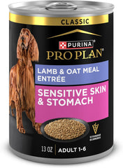 Purina Pro Plan Sensitive Skin & Stomach Lamb & Oatmeal Wet Dog Food Pate – 12 Pack 13 oz Cans