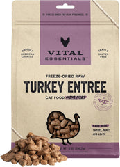 Vital Essentials Freeze Dried Raw Cat Food, Turkey Mini Nibs Entree, 12 oz