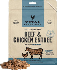 Vital Essentials Freeze Dried Raw Cat Food, Beef & Chicken Mini Nibs Entree, 8 oz