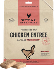Vital Essentials Freeze Dried Raw Cat Food, Chicken Mini Patties Entree, 8 oz