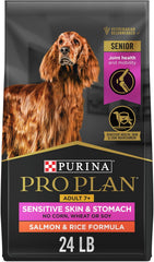 Purina Pro Plan Senior Sensitive Skin & Stomach Salmon & Rice Dry Dog Food – 24 lb Bag