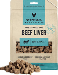 Vital Essentials Freeze Dried Raw Single Ingredient Dog Treats, Beef Liver, 15 oz | Premium Quality High Protein Training Treats | Grain Free, Gluten Free, Filler Free