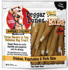 Savory Prime Beggar Bones 3 in 1 Ribs Dog Treats 18 pack