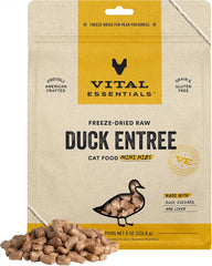 Vital Essentials Freeze Dried Raw Cat Food, Duck Mini Nibs Entree, 8 oz