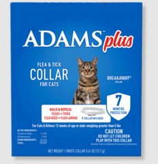 Adams Plus Flea & Tick Collar for Cats ; Breakaway Collar ; 1 White Collar ; 7- Month Protection ; Kills & Repels Fleas, Flea Eggs, Flea Larvae and Kills Ticks, Tick Nymphs, and Tick Larvae