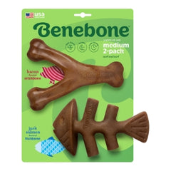 BENEBONE DOG JACK SALMON FISHBONE & BACON WISHBONE, MEDIUM, 2 PACK