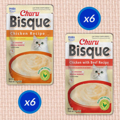 INABA Churu Bisque for Cats, Creamy Lickable Purée Side Dish with Vitamin E, 1.4 Ounces per Pouch, 12 Pouches, Chicken Variety