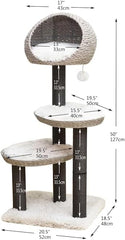 PetPals Group Tundra Modern Handwoven Cat Tree with Paper Rope Scratching Posts, 50" H