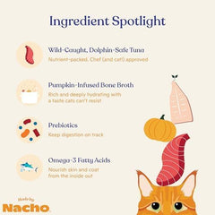 Made by Nacho Flaked Filets Recipe in Bone Broth, Grain-Free Chef's Selects Wet Food for Cats Balanced Diet in Naturally Hydrating Pumpkin-Infused Broth (3.0 oz (Pack of 12), Tuna & Sea Bass)
