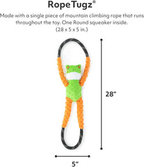 ZippyPaws RopeTugz - Durable Dog Pull Rope Toy, Interactive Tug of War for Large, Medium, & Small Dogs, Squeaky Pet Products to Keep Them Busy, Made with Heavy Duty Climbing Rope - Frog