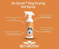 Bio-Groom So Quick Dry Dog Spray - Detangler Spray for Dogs & Cats, Shortens Drying Time, Unscented, Cruelty-Free, Made in USA, Dog Grooming Products