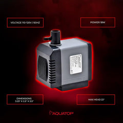 Aquatop NP-305 Aquarium Submersible Pump – 80 GPH Adjustable Flow for Fish Tanks, Small Water Features, and Sumps, Energy-Efficient Design