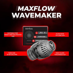 Aquatop MaxFlow MWV-1000 DC Wavemaker Pump with Controller - For 25-55 Gallon Aquariums - Safe for Salt & Freshwater - Energy-Efficient, Low Power Use