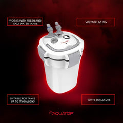 Aquatop Forza Premium Canister Filter – 13 Watts – 550 GPH Flow Rate – Ideal for 125-175 Gallon Fresh & Saltwater Tanks– Includes Filtration Media