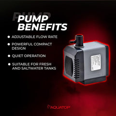 Aquatop NP-305 Aquarium Submersible Pump – 80 GPH Adjustable Flow for Fish Tanks, Small Water Features, and Sumps, Energy-Efficient Design