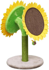 PetPals 26" Tall Double Sunflower Style Cat Scratcher with Angled Jute Scratching Pads and Post with a Toy Bee (Yellow-Sunflower)