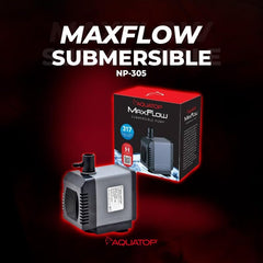 Aquatop NP-305 Aquarium Submersible Pump – 80 GPH Adjustable Flow for Fish Tanks, Small Water Features, and Sumps, Energy-Efficient Design
