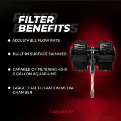 Aquatop Forza Power Filter Surface Skimmer for Aquariums - Adjustable Flow Rate - 40-80 Gallon - Includes Mechanical, Bio-Chemical Filtration