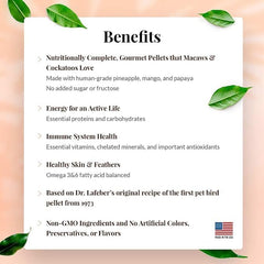 LAFEBER'S Tropical Fruit Gourmet Pellets Pet Bird Food, No Added Sugar, Made with Non-GMO and Human-Grade Ingredients, for Macaws and Cockatoos