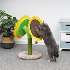 PetPals 26" Tall Double Sunflower Style Cat Scratcher with Angled Jute Scratching Pads and Post with a Toy Bee (Yellow-Sunflower)