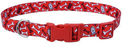 Coastal Pet Styles Adjustable Dog Collar - Stylish Patterned Fabrics - Snap-Lock Buckle - Adjustable Dog Collar - for Small, Medium or Large Dogs - Red Bones