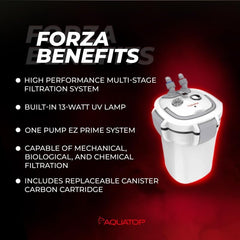Aquatop Forza Premium Canister Filter – 13 Watts – 550 GPH Flow Rate – Ideal for 125-175 Gallon Fresh & Saltwater Tanks– Includes Filtration Media