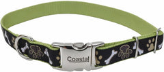 Coastal Pet - Ribbon - Adjustable Dog Collar with Metal Buckle, Brown Paws and Bones