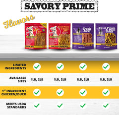 Savory Prime Duck Jerky Dog Treats – 2 lb Bag