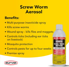 Durvet® Screw Worm Aerosol – 12 oz, Multi-Purpose Livestock Insect Control
