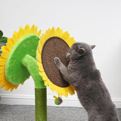 PetPals 26" Tall Double Sunflower Style Cat Scratcher with Angled Jute Scratching Pads and Post with a Toy Bee (Yellow-Sunflower)
