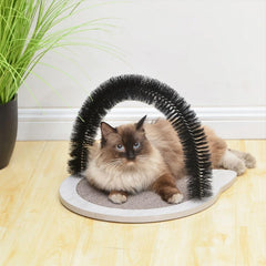 PetPals Nifty Grey Cat Brush, Grooming and cat Massager with Scratching Pad, Size 14.5" x 14.5" x 14"