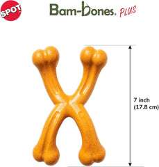 SPOT Bam-bones PLUS Double Wishbone -Bamboo Fiber & Nylon, Durable Long Lasting Dog Chew for Aggressive Chewers for Dogs & Puppies under 90lbs, Non-Splintering, 7in, Allergen Free Peanut Butter Flavor