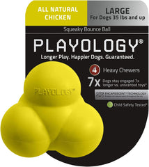 Playology Squeaky Bounce Ball Dog Toy, for Large Dogs (35lbs and Up) - for Heavy Chewers - Engaging All-Natural Chicken Scented Toy - Non-Toxic Materials