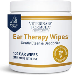 Veterinary Formula Clinical Care Ear Therapy Wipes – Cat and Dog Ear Cleaner – Help Relieve Itchy Ears Quickly & Effectively Remove Dirt, Debris, and Foul Odor