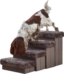 Pet Stairs for Dogs and Cats, 4 Steps, Soft Velvet Cover, Wooden Frame, Easy Assembly