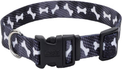 Coastal Pet Styles Adjustable Dog Collar - Stylish Patterned Fabrics - Snap-Lock Buckle - Adjustable Dog Collar - for Small, Medium or Large Dogs - Black Bones