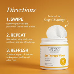 Veterinary Formula Clinical Care Ear Therapy Wipes – Cat and Dog Ear Cleaner – Help Relieve Itchy Ears Quickly & Effectively Remove Dirt, Debris, and Foul Odor