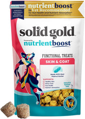 Solid Gold Healthy Dog Treats - Functional Dog Treats for Training + Skin & Coat Health - Peanut Butter Flavor with Salmon Oil Healthy Training Treats for Dogs 5.2-oz