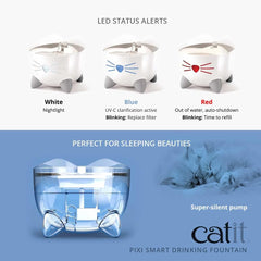 Catit PIXI Smart Water Fountain – Automatic Cat Drinking Fountain with UV-C Clarifier Light and App Support,White