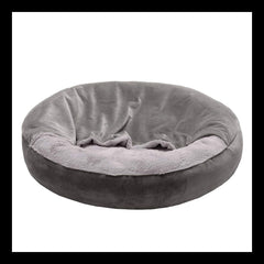 Furhaven 24" Round Calming Donut Dog Bed for Indoor Cats & Small Dogs, Washable, For Dogs Up to 20 lbs - Plush Velvet Waves Hooded Donut Bed